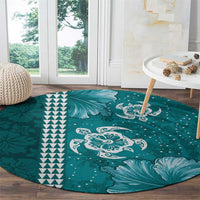Teal Hibiscus Turle Round Carpet Hawaiian Style Tribal Tapa Pattern LT9 - Polynesian Pride