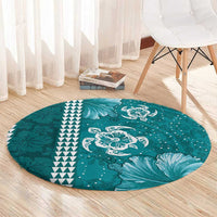 Teal Hibiscus Turle Round Carpet Hawaiian Style Tribal Tapa Pattern LT9 - Polynesian Pride
