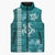 Teal Hibiscus Turle Sleeveless Puffer Jacket Hawaiian Style Tribal Tapa Pattern - Polynesian Pride