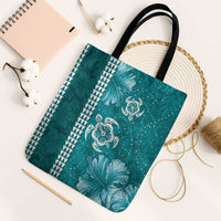 Teal Hibiscus Turle Tote Bag Hawaiian Style Tribal Tapa Pattern LT9 Black Strap One Size Teal - Polynesian Pride