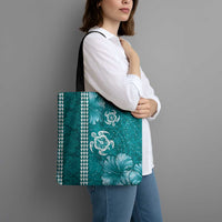 Teal Hibiscus Turle Tote Bag Hawaiian Style Tribal Tapa Pattern LT9 - Polynesian Pride
