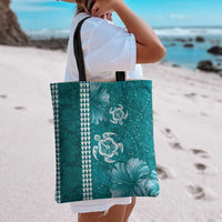 Teal Hibiscus Turle Tote Bag Hawaiian Style Tribal Tapa Pattern LT9 - Polynesian Pride