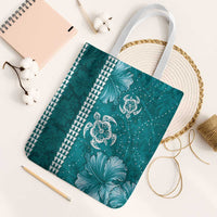 Teal Hibiscus Turle Tote Bag Hawaiian Style Tribal Tapa Pattern LT9 White Strap One Size Teal - Polynesian Pride