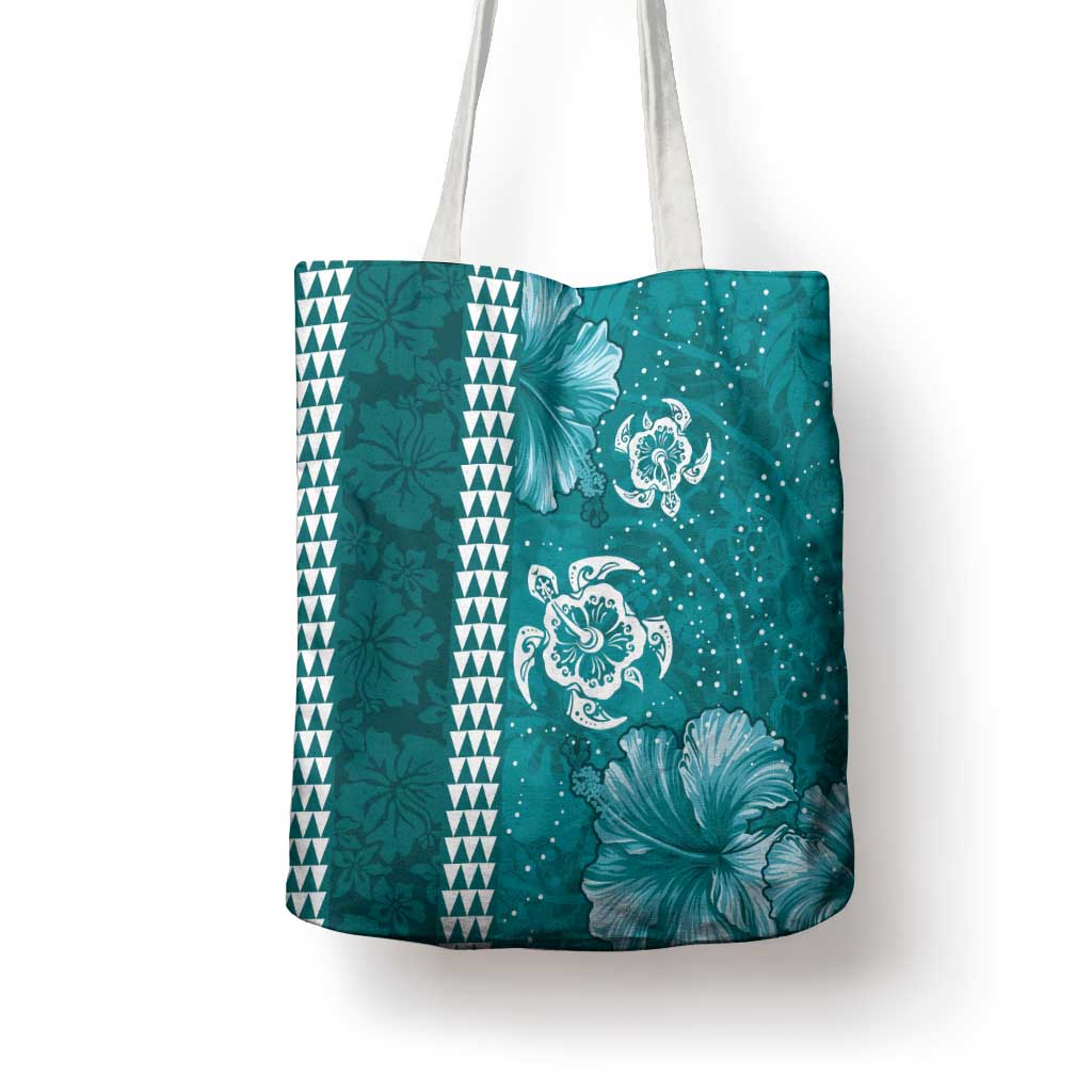 Teal Hibiscus Turle Tote Bag Hawaiian Style Tribal Tapa Pattern LT9 - Polynesian Pride
