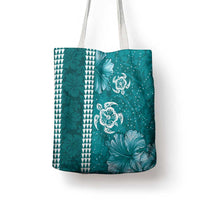 Teal Hibiscus Turle Tote Bag Hawaiian Style Tribal Tapa Pattern LT9 - Polynesian Pride