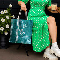 Teal Hibiscus Turle Tote Bag Hawaiian Style Tribal Tapa Pattern LT9 - Polynesian Pride