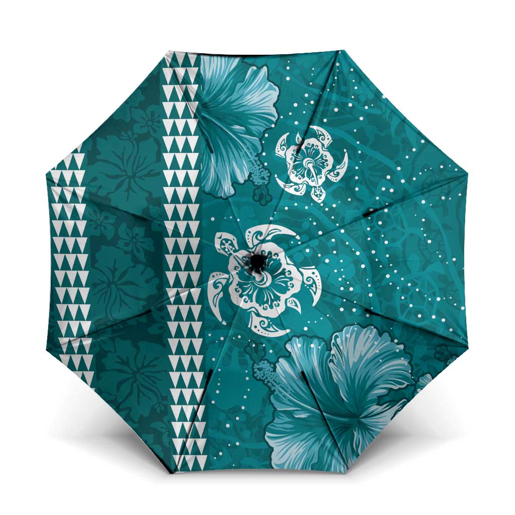 Teal Hibiscus Turle Umbrella Hawaiian Style Tribal Tapa Pattern LT9 One Size Folded 11.42 inch Opened Diameter 37.4 inch Teal - Polynesian Pride