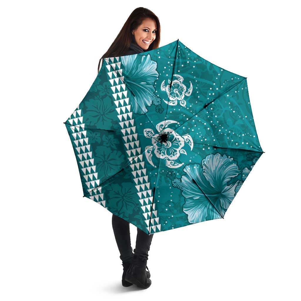 Teal Hibiscus Turle Umbrella Hawaiian Style Tribal Tapa Pattern LT9 - Polynesian Pride