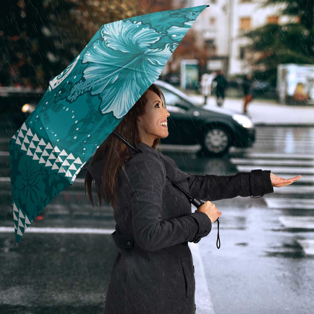 Teal Hibiscus Turle Umbrella Hawaiian Style Tribal Tapa Pattern LT9 - Polynesian Pride