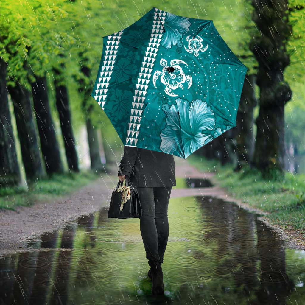 Teal Hibiscus Turle Umbrella Hawaiian Style Tribal Tapa Pattern LT9 - Polynesian Pride