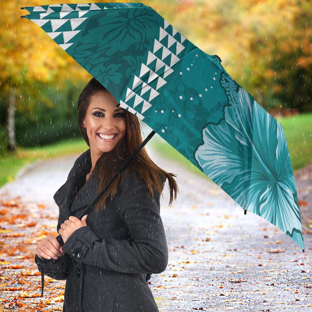 Teal Hibiscus Turle Umbrella Hawaiian Style Tribal Tapa Pattern LT9 - Polynesian Pride