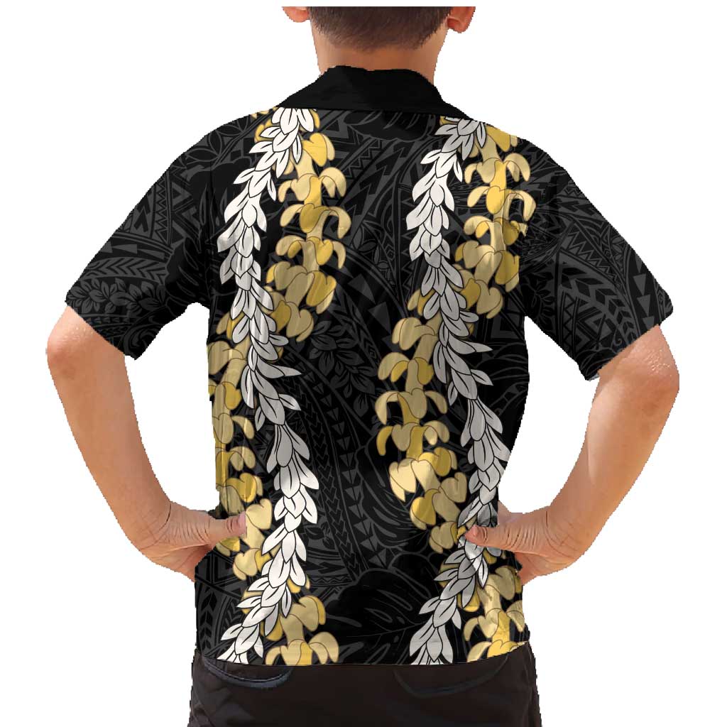 Puakenikeni and Maile Lei Family Matching Mermaid Dress and Hawaiian Shirt Black Double Strand Lei LT9 - Polynesian Pride