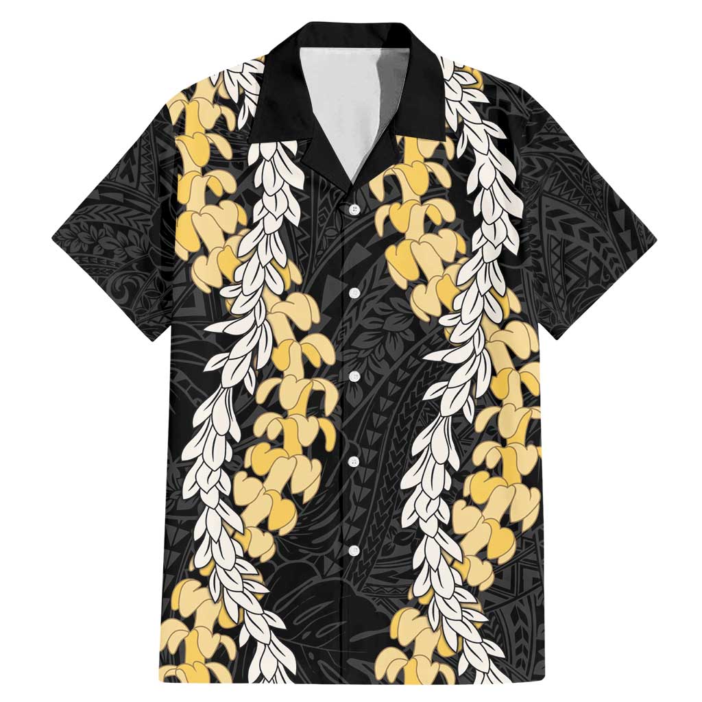 Puakenikeni and Maile Lei Family Matching Mermaid Dress and Hawaiian Shirt Black Double Strand Lei LT9 Dad's Shirt - Short Sleeve Black - Polynesian Pride