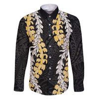 Puakenikeni and Maile Lei Family Matching Mermaid Dress and Hawaiian Shirt Black Double Strand Lei LT9 Dad's Shirt - Long Sleeve Black - Polynesian Pride
