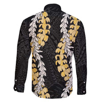 Puakenikeni and Maile Lei Family Matching Off The Shoulder Long Sleeve Dress and Hawaiian Shirt Black Double Strand Lei LT9 - Polynesian Pride