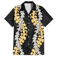 Puakenikeni and Maile Lei Family Matching Off Shoulder Short Dress and Hawaiian Shirt Black Double Strand Lei LT9 Dad's Shirt - Short Sleeve Black - Polynesian Pride