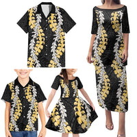 Puakenikeni and Maile Lei Family Matching Puletasi and Hawaiian Shirt Black Double Strand Lei LT9 - Polynesian Pride