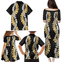 Puakenikeni and Maile Lei Family Matching Puletasi and Hawaiian Shirt Black Double Strand Lei LT9 - Polynesian Pride
