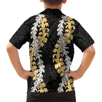 Puakenikeni and Maile Lei Family Matching Short Sleeve Bodycon Dress and Hawaiian Shirt Black Double Strand Lei LT9 - Polynesian Pride