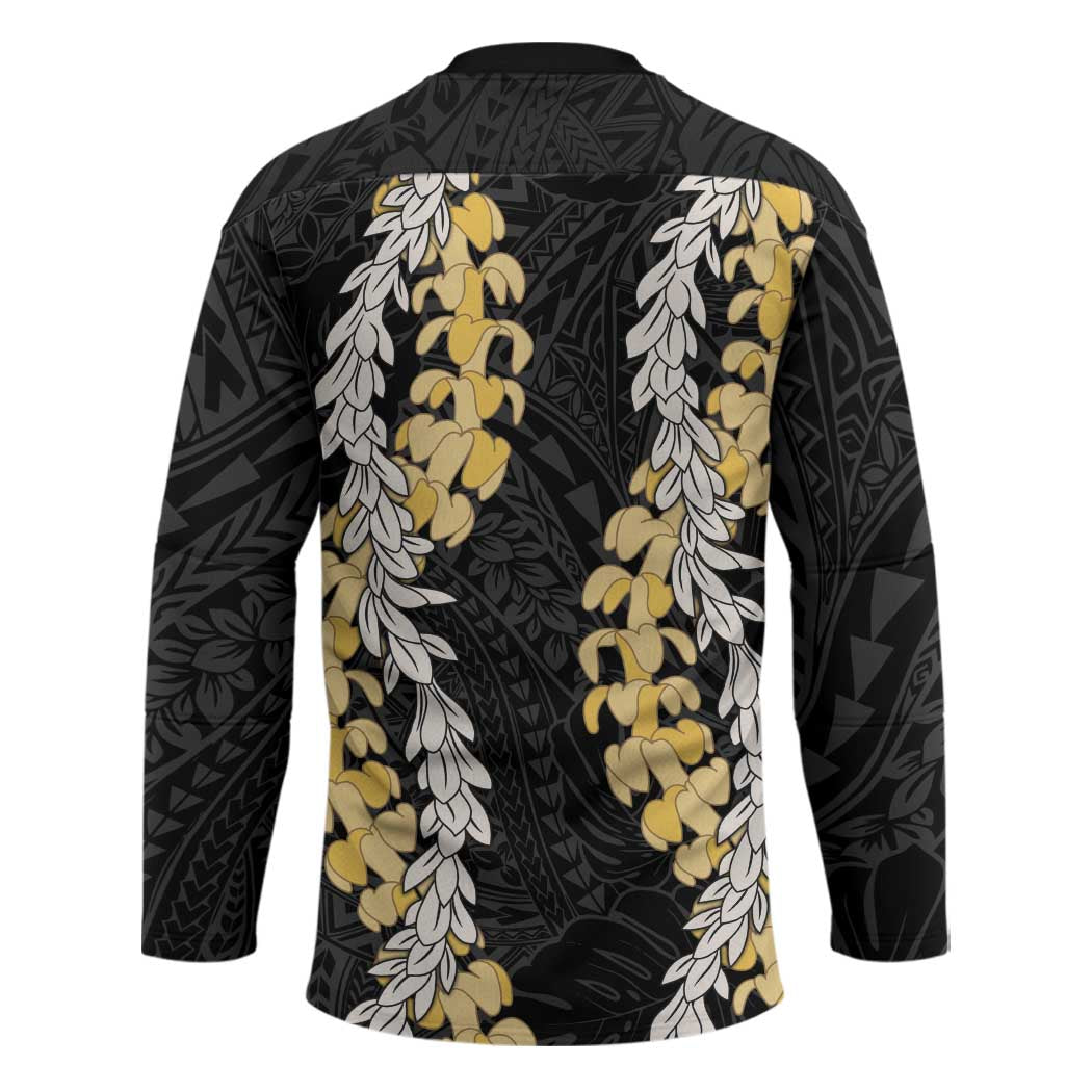 Puakenikeni and Maile Lei Hockey Jersey Black Double Strand Lei - Polynesian Pride