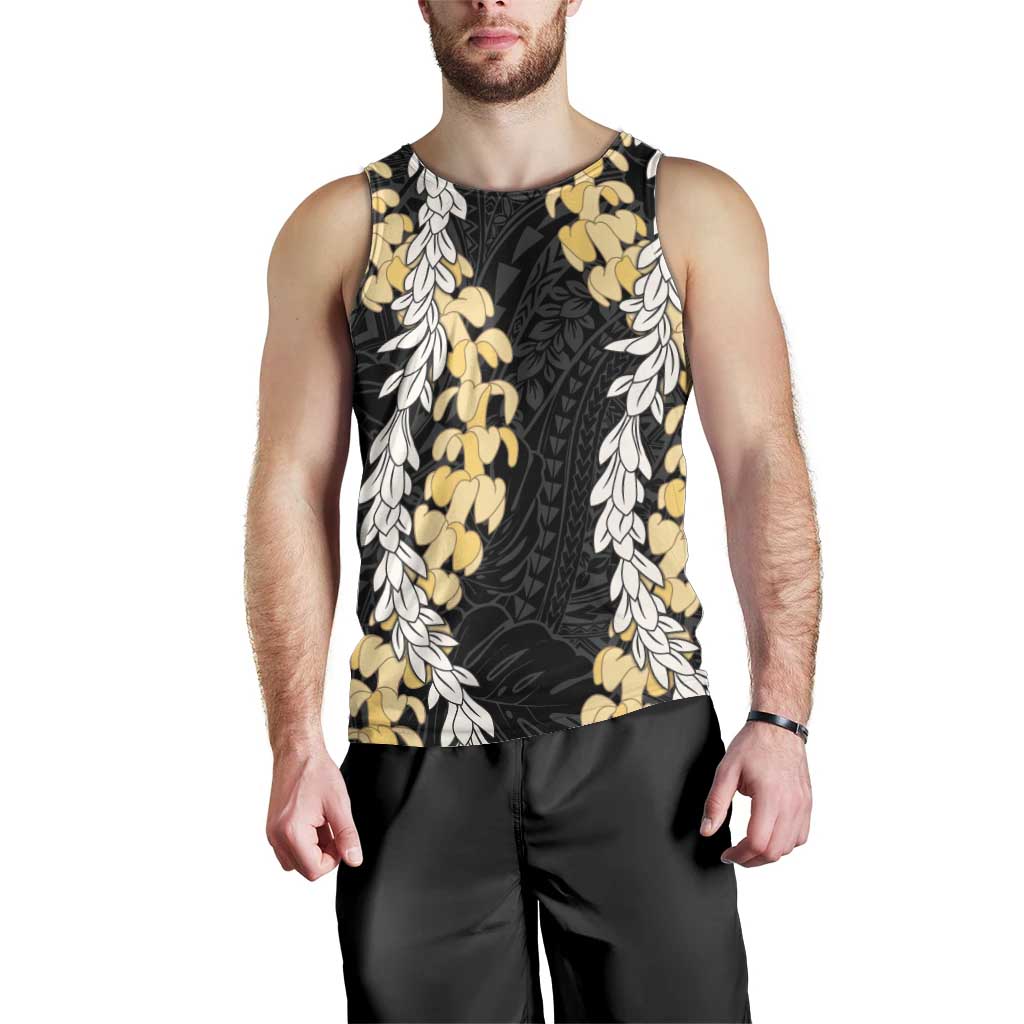 Puakenikeni and Maile Lei Men Tank Top Black Double Strand Lei LT9 - Polynesian Pride