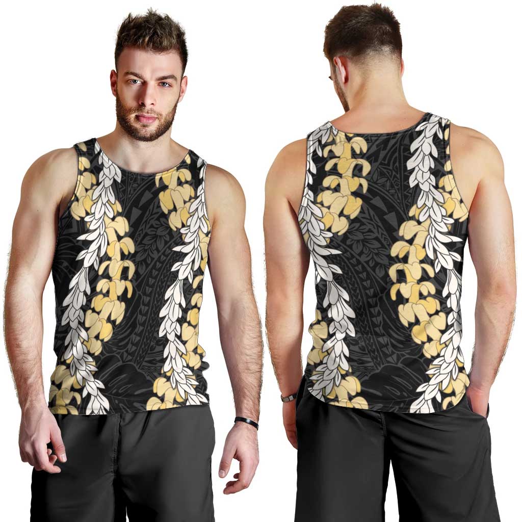 Puakenikeni and Maile Lei Men Tank Top Black Double Strand Lei LT9 - Polynesian Pride
