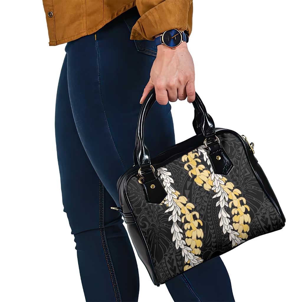 Puakenikeni and Maile Lei Shoulder Handbag Black Double Strand Lei