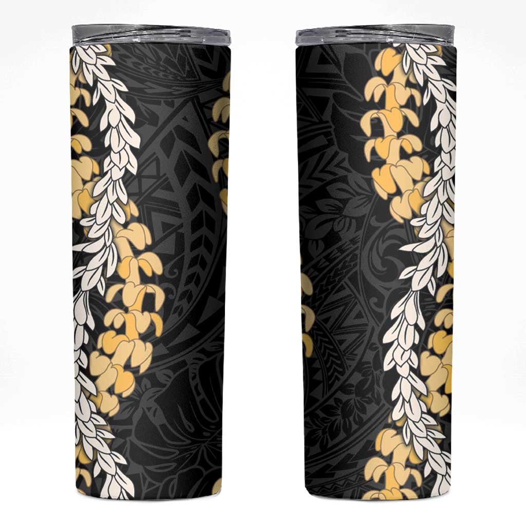 Puakenikeni and Maile Lei Skinny Tumbler Black Double Strand Lei LT9 Black - Polynesian Pride