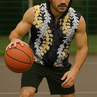 Puakenikeni and Maile Lei Sleeveless Zip Hoodie Black Double Strand Lei - Polynesian Pride