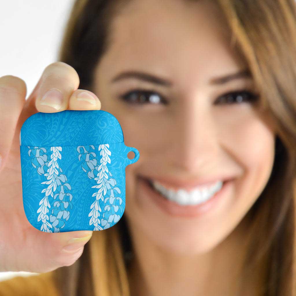Puakenikeni and Maile Lei AirPods Case Blue Double Strand Lei - Polynesian Pride