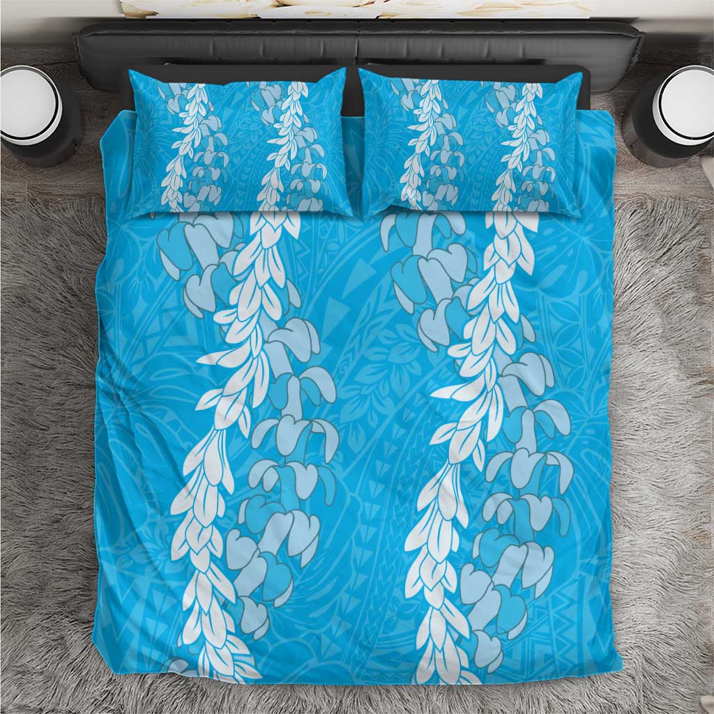 Puakenikeni and Maile Lei Bedding Set Blue Double Strand Lei LT9 Blue - Polynesian Pride