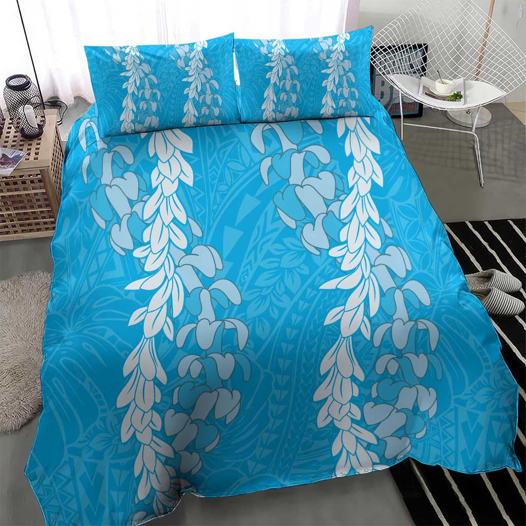 Puakenikeni and Maile Lei Bedding Set Blue Double Strand Lei LT9 - Polynesian Pride