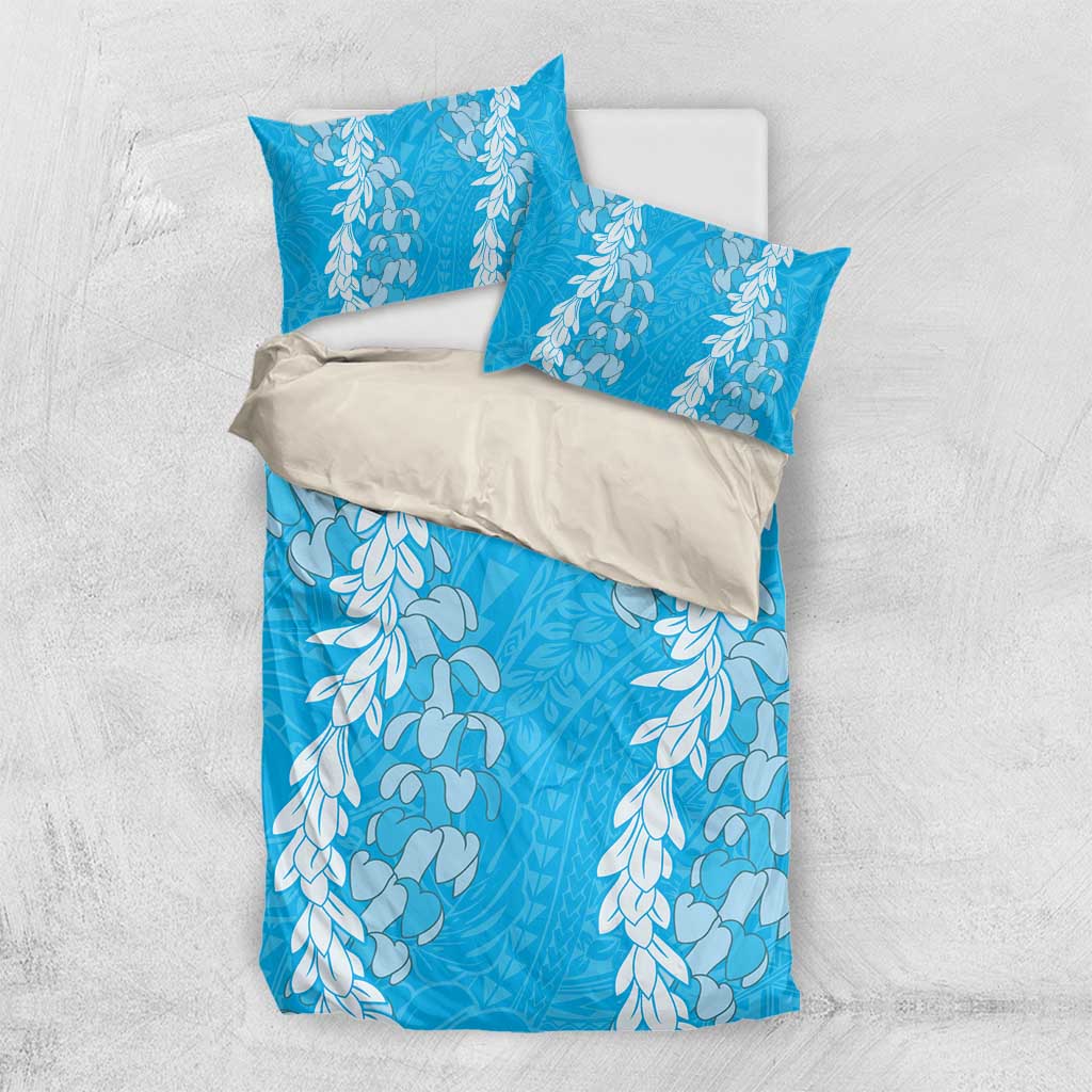 Puakenikeni and Maile Lei Bedding Set Blue Double Strand Lei LT9 US Twin 172cm x 218cm Blue - Polynesian Pride