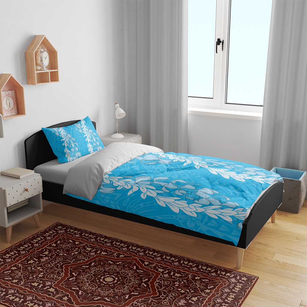 Puakenikeni and Maile Lei Bedding Set Blue Double Strand Lei LT9 - Polynesian Pride