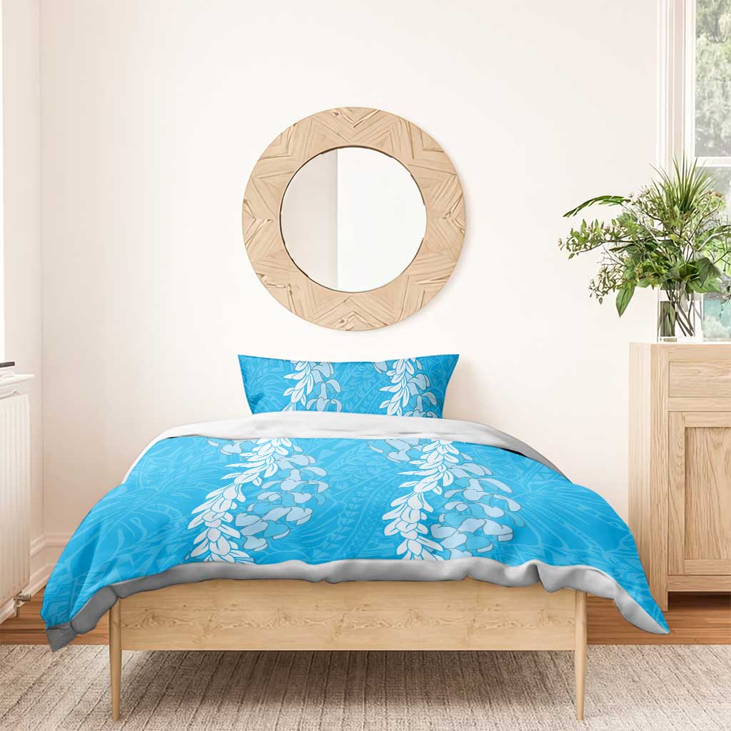 Puakenikeni and Maile Lei Bedding Set Blue Double Strand Lei LT9 - Polynesian Pride