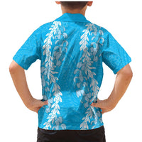 Puakenikeni and Maile Lei Family Matching Mermaid Dress and Hawaiian Shirt Blue Double Strand Lei LT9 - Polynesian Pride