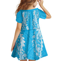 Puakenikeni and Maile Lei Family Matching Off Shoulder Short Dress and Hawaiian Shirt Blue Double Strand Lei LT9 - Polynesian Pride