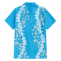 Puakenikeni and Maile Lei Family Matching Puletasi and Hawaiian Shirt Blue Double Strand Lei LT9 - Polynesian Pride