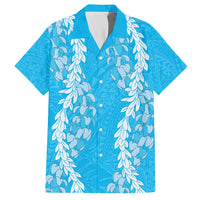 Puakenikeni and Maile Lei Family Matching Short Sleeve Bodycon Dress and Hawaiian Shirt Blue Double Strand Lei LT9 Dad's Shirt - Short Sleeve Blue - Polynesian Pride