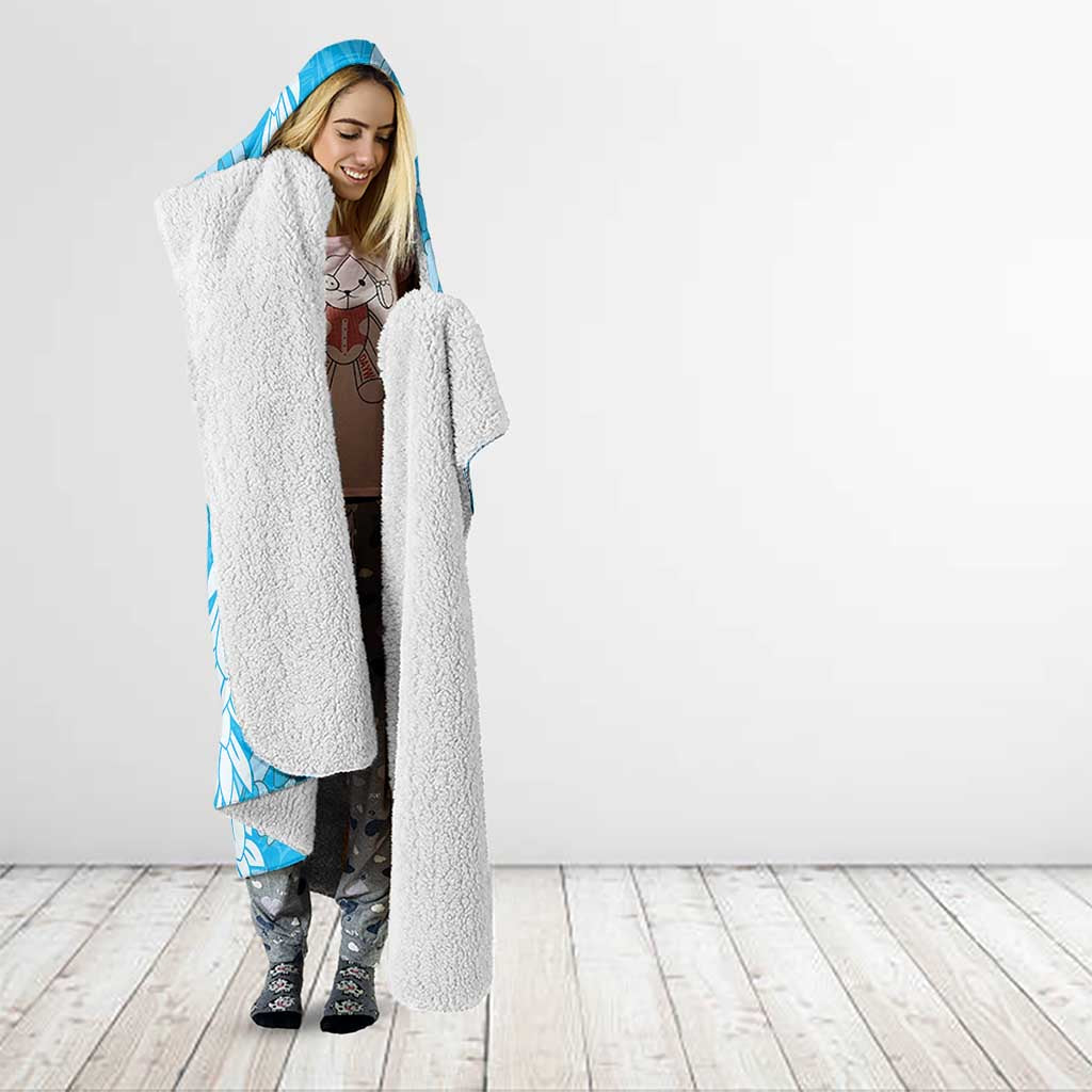 Puakenikeni and Maile Lei Hooded Blanket Blue Double Strand Lei