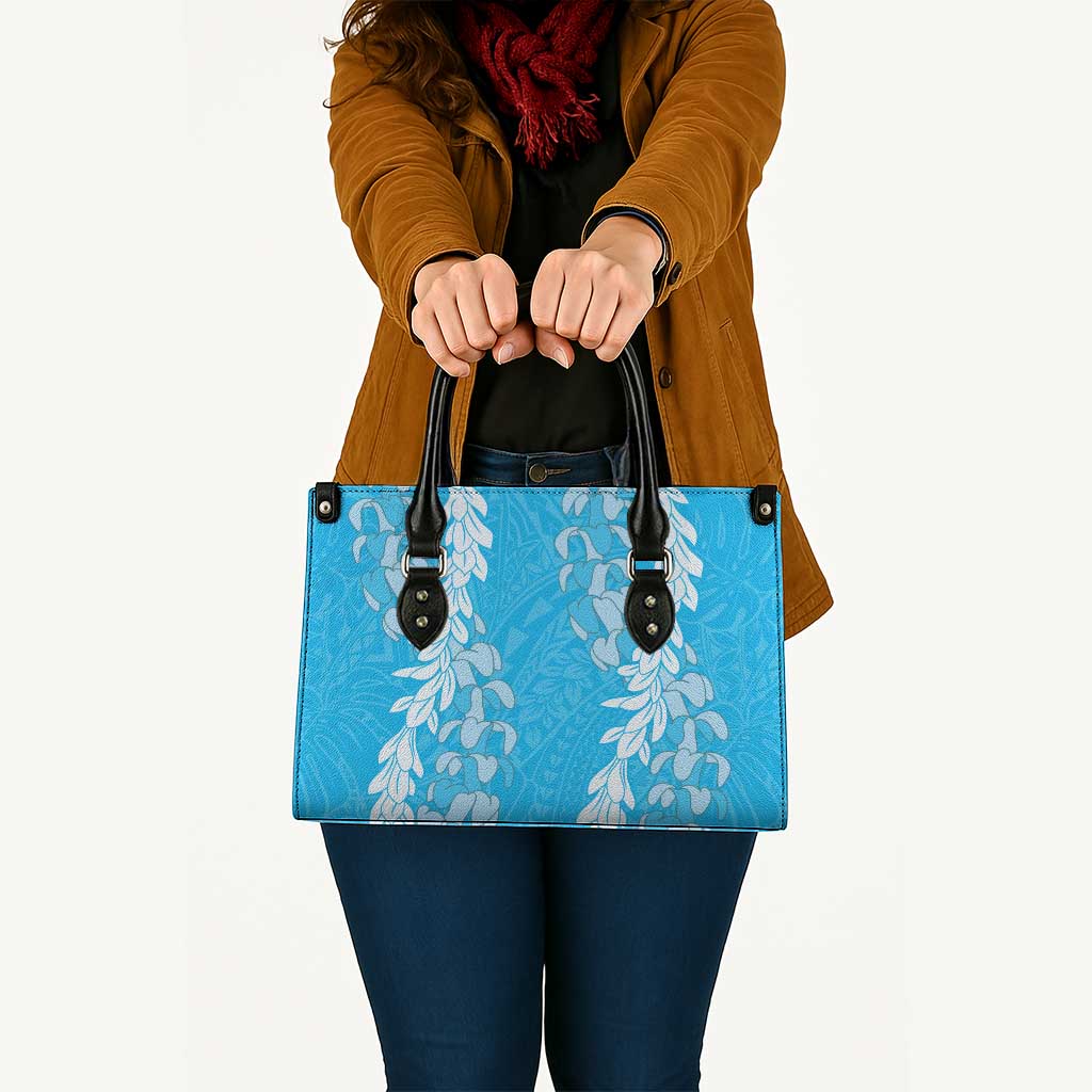 Puakenikeni and Maile Lei Leather Bag Blue Double Strand Lei - Polynesian Pride