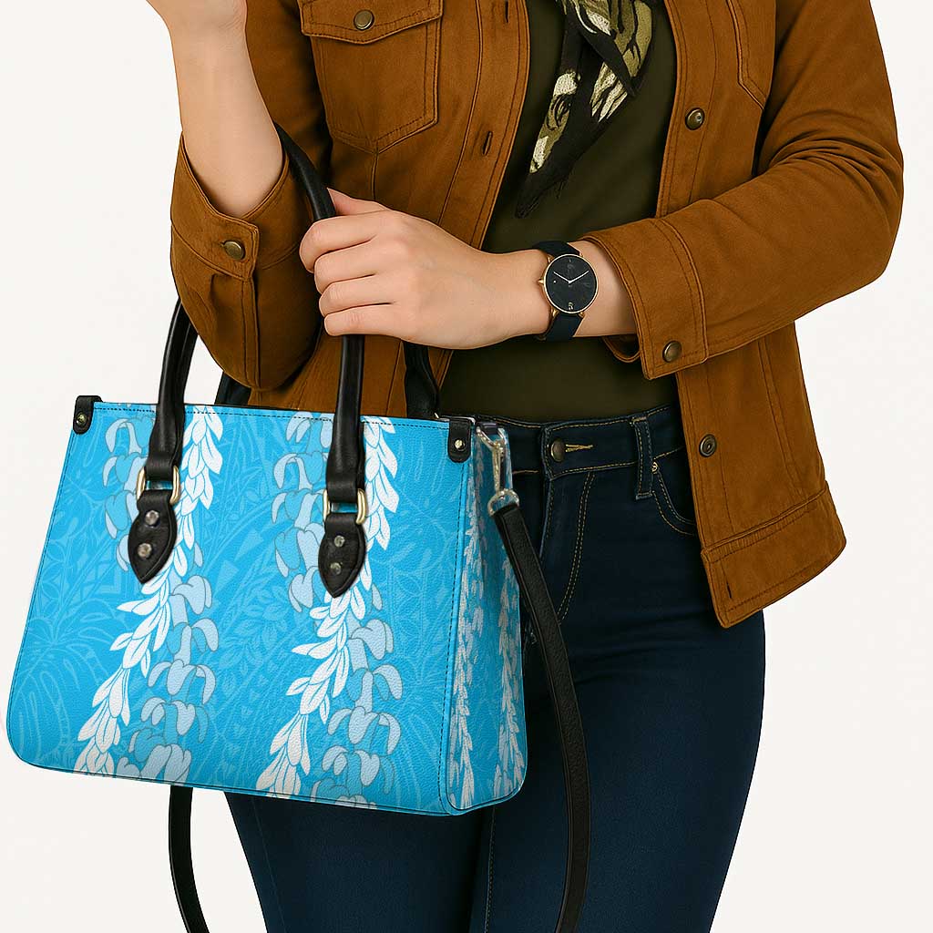 Puakenikeni and Maile Lei Leather Bag Blue Double Strand Lei - Polynesian Pride