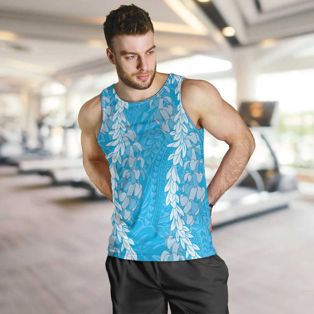Puakenikeni and Maile Lei Men Tank Top Blue Double Strand Lei