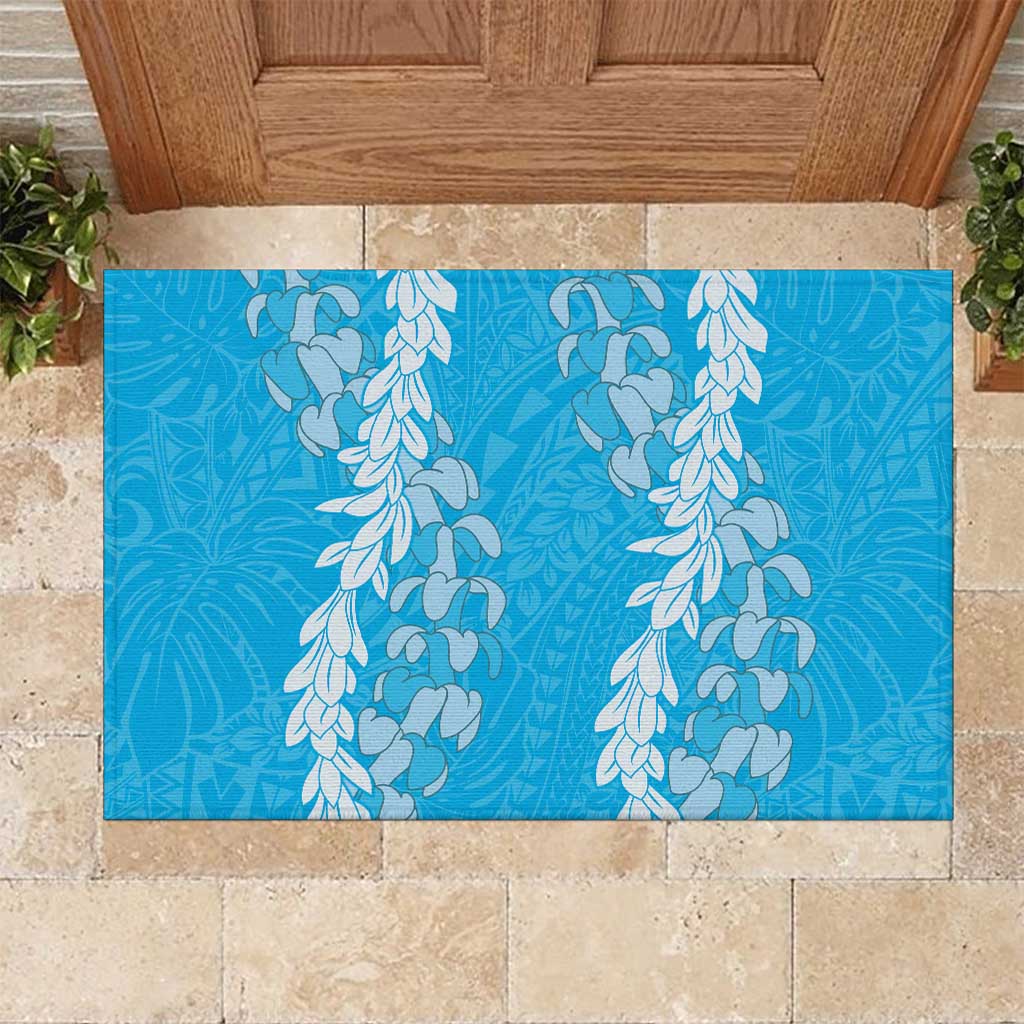 Puakenikeni and Maile Lei Rubber Doormat Blue Double Strand Lei