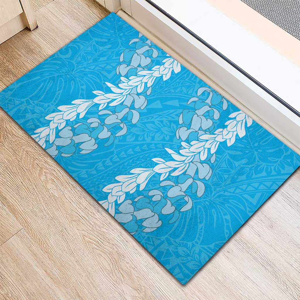 Puakenikeni and Maile Lei Rubber Doormat Blue Double Strand Lei