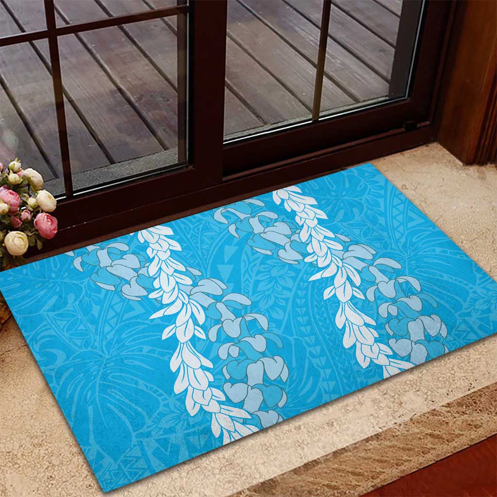 Puakenikeni and Maile Lei Rubber Doormat Blue Double Strand Lei