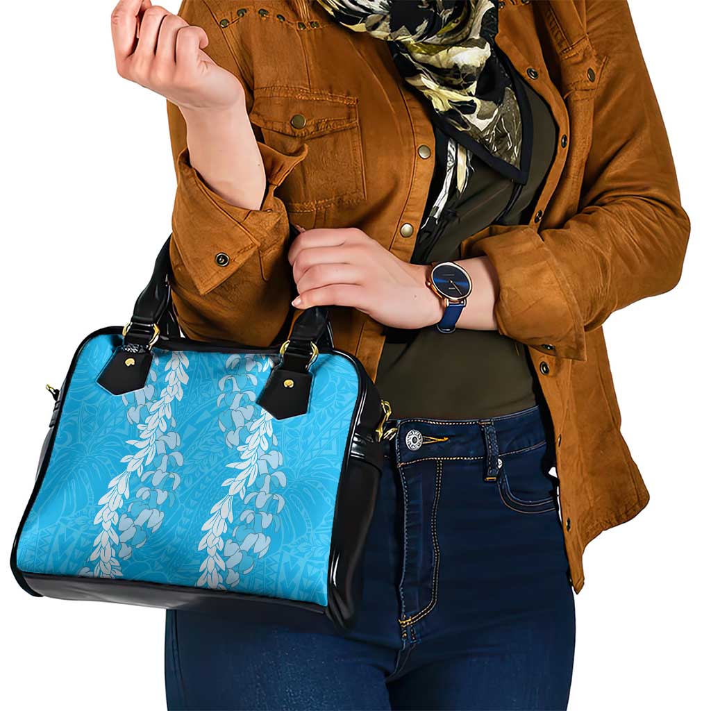 Puakenikeni and Maile Lei Shoulder Handbag Blue Double Strand Lei