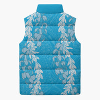 Puakenikeni and Maile Lei Sleeveless Puffer Jacket Blue Double Strand Lei - Polynesian Pride