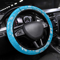 Puakenikeni and Maile Lei Steering Wheel Cover Blue Double Strand Lei