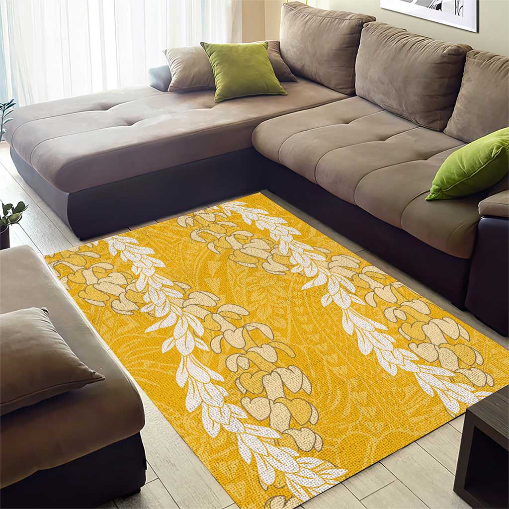 Puakenikeni and Maile Lei Area Rug Gold Double Strand Lei